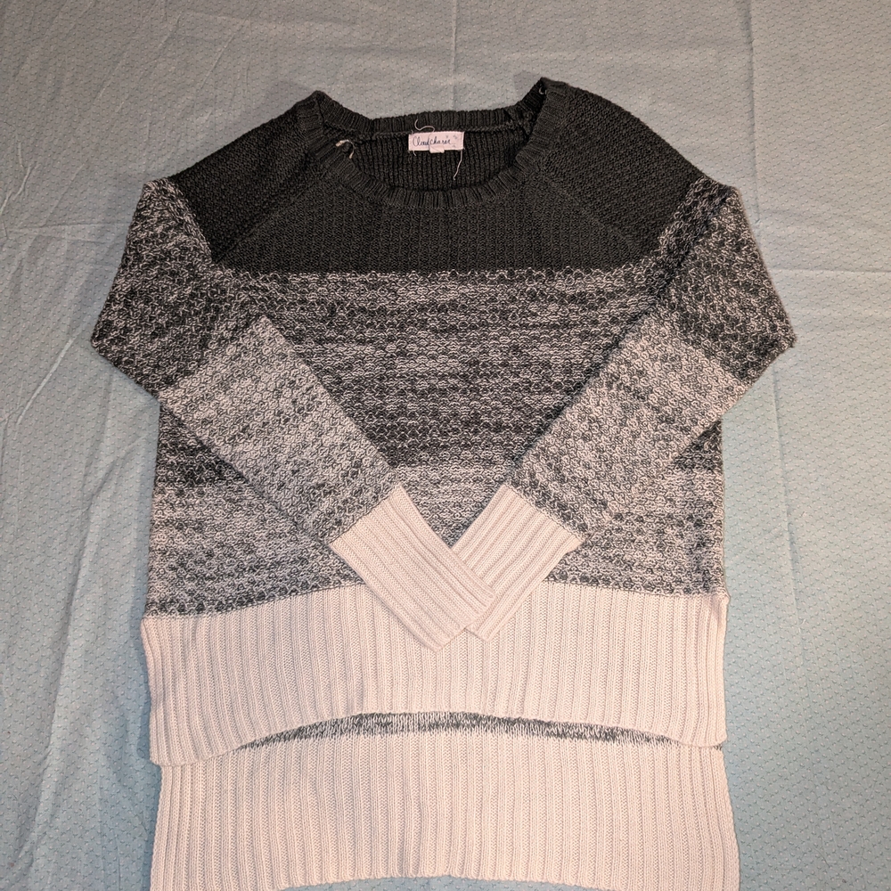 Cloud Chaser Gray and Cream Knit Sweater